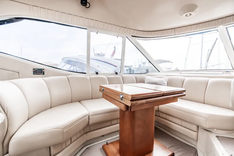 Slide: The Image of Interior of a 2001 Cruisers Yachts 5000 Sedan Sport with leather seating. - 9