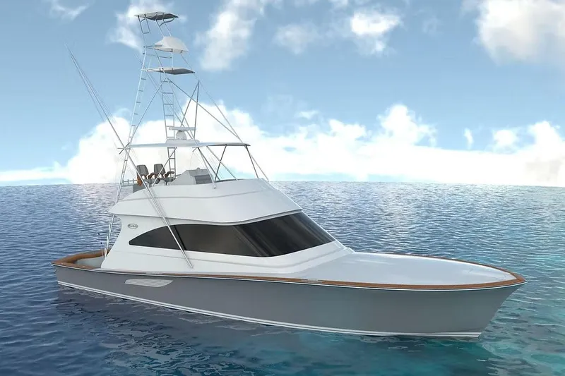 Slide: The Image of Manufacturer Provided Image: 2026 Ocean Yachts 54 Super Sport cruising on open water under a clear sky. - 1