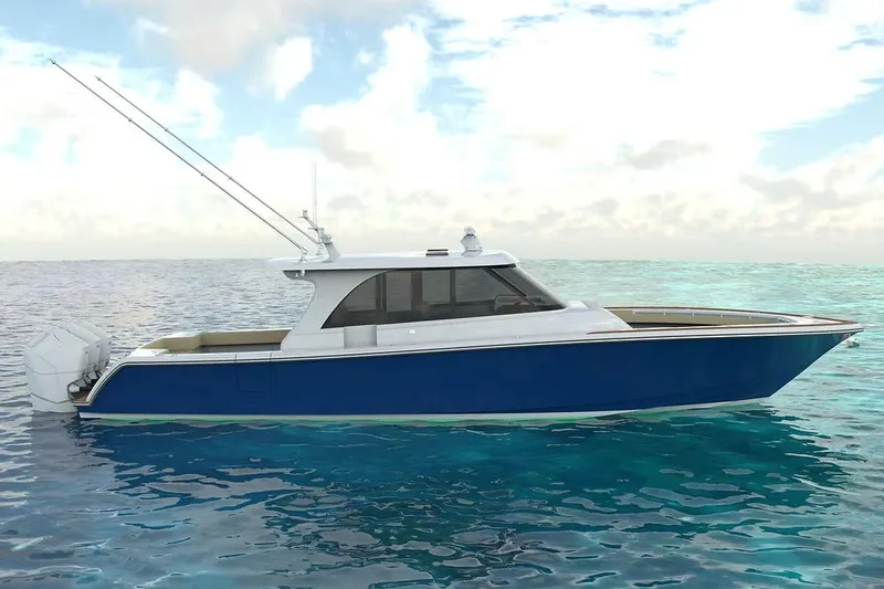 The Image of Manufacturer Provided Image: 2026 Ocean Yachts 46 CC boat on calm ocean waters under a cloudy sky. - 0