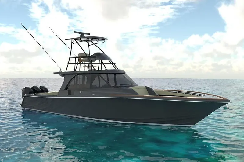 Slide: The Image of Manufacturer Provided Image: 2026 Ocean Yachts 46 CC luxury boat on calm ocean waters under a cloudy sky. - 3