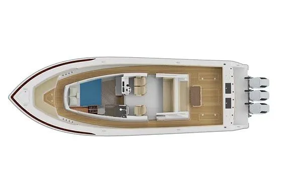 Slide: The Image of Manufacturer Provided Image: Top view of 2026 Ocean Yachts 46 CC boat with triple engines and spacious deck layout. - 8