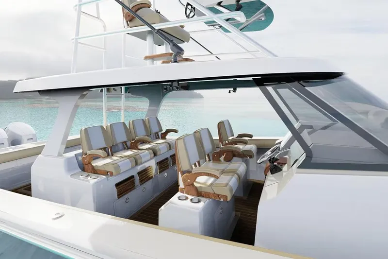 Slide: The Image of Manufacturer Provided Image: Luxurious 2026 Ocean Yachts 46 Open with spacious seating and sleek design on tranquil waters. - 4