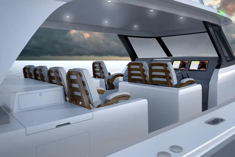 Slide: The Image of Manufacturer Provided Image: Luxurious 2026 Ocean Yachts 52 Open interior with modern seating and navigation displays. - 3