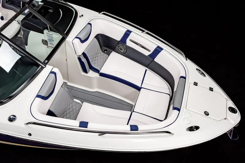 Slide: The Image of Manufacturer Provided Image: 2022 Chaparral 267 SSX OB boat interior with white and blue seating. - 29