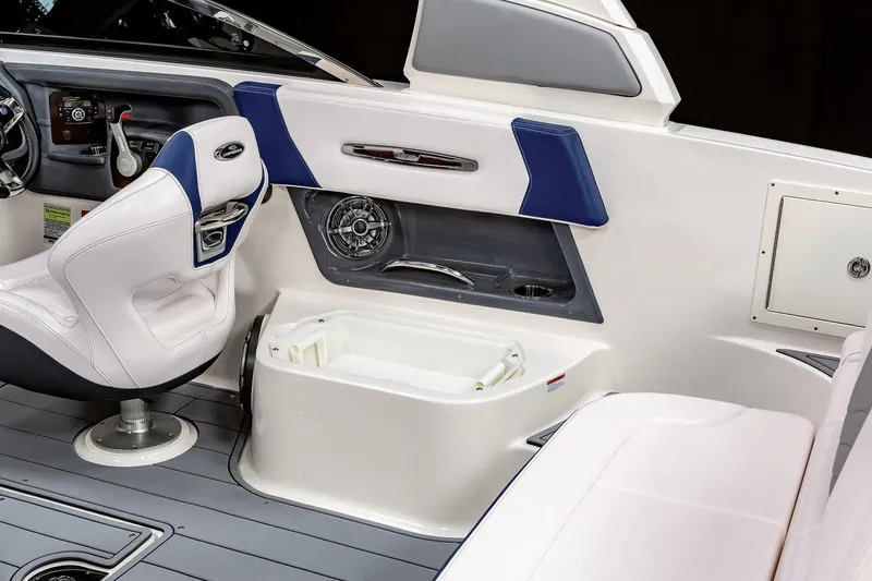 Slide: The Image of Manufacturer Provided Image: 2022 Chaparral 267 SSX OB boat interior with white and blue seating. - 35