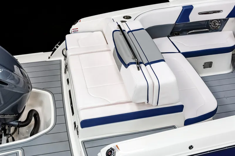 Slide: The Image of Manufacturer Provided Image: 2022 Chaparral 267 SSX OB boat interior with white and blue seating. - 37