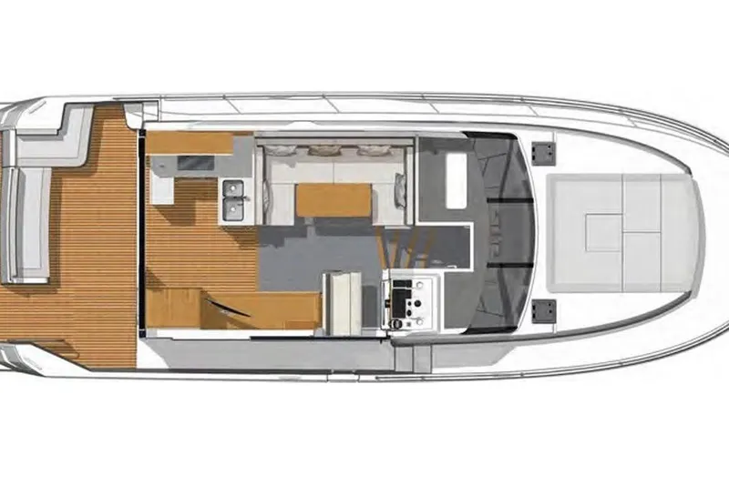 Slide: The Image of 2024 Beneteau Swift Trawler 41 Sedan interior layout, featuring spacious living and dining areas. - 38