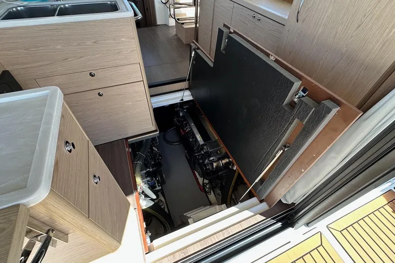 Slide: The Image of Engine compartment of 2024 Beneteau Swift Trawler 41 Sedan, showcasing interior design and mechanics. - 80