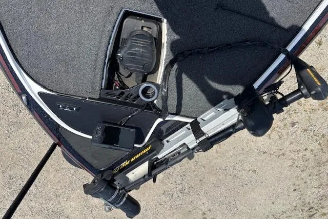 Slide: The Image of 2019 Nitro Z19 boat deck with trolling motor and control panel. - 12