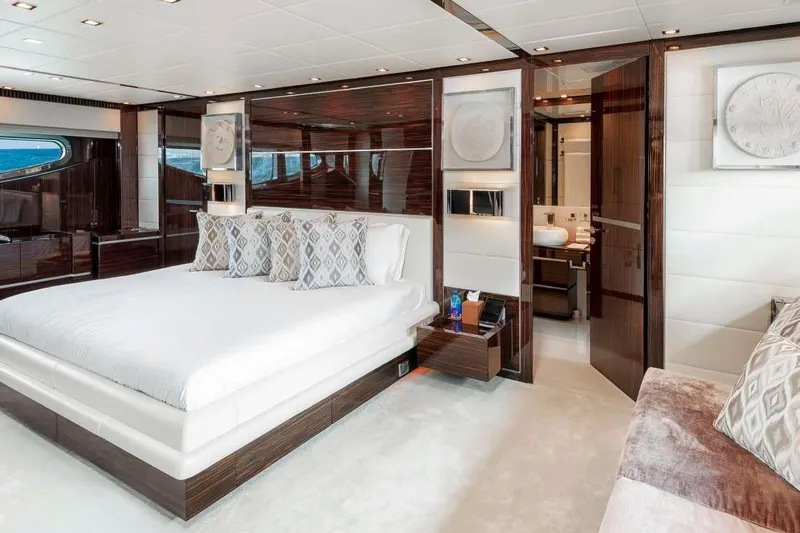 Slide: The Image of Luxurious bedroom interior on 2012 Italyachts Leopard yacht, featuring elegant design and modern amenities. - 6