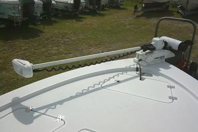 Slide: The Image of 2022 Sportsman Tournament 214 Bay Boat with Minn Kota trolling motor on deck. - 16