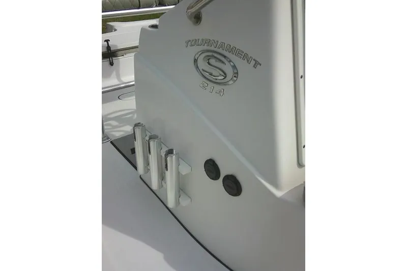 Slide: The Image of 2022 Sportsman Tournament 214 Bay Boat, featuring sleek design and rod holders. - 33