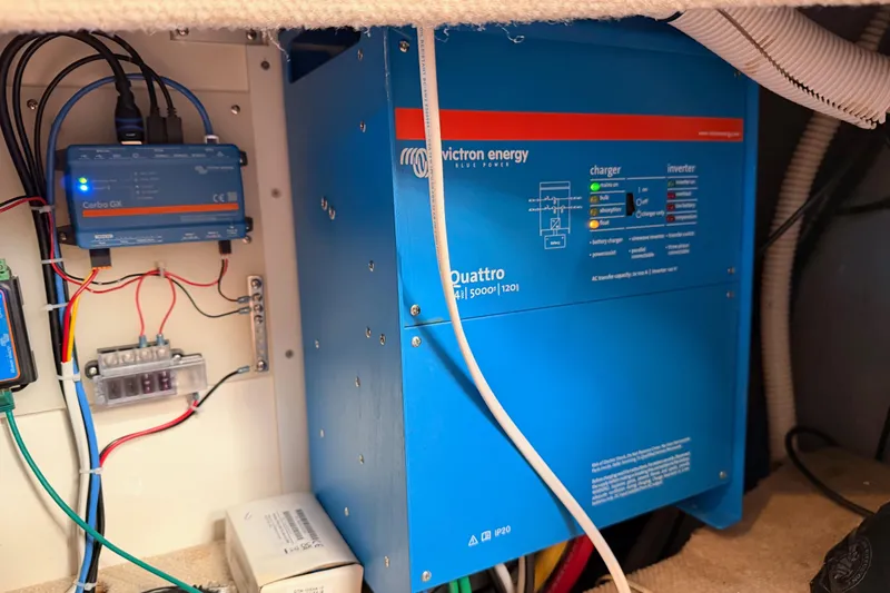 Slide: The Image of Electrical system in a 1998 Sea Ray 420 Aft Cabin with Victron Energy components. - 86