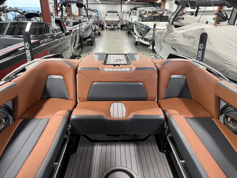 Slide: The Image of Interior of a 2023 MasterCraft X STAR S boat with luxurious seating. - 12