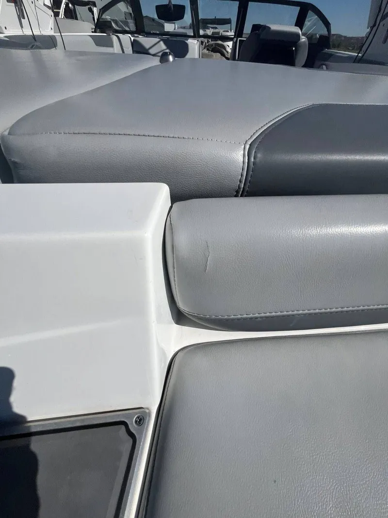 Slide: The Image of 2022 Malibu Wakesetter 22 LSV gray upholstery detail view. - 22