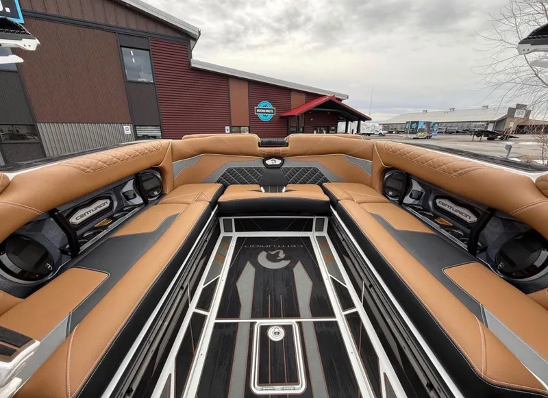 Slide: The Image of Interior of Centurion Ri 265 boat, luxurious seating, model year 2026. - 15