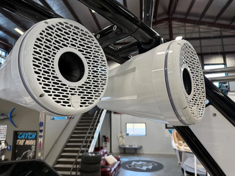 Slide: The Image of Speakers mounted on a 2024 Centurion Fi23 boat. - 12