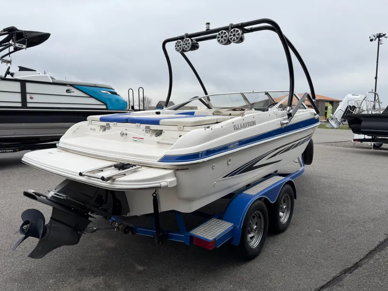 Slide: The Image of 2008 Glastron GT 205 boat on trailer, side view. - 3
