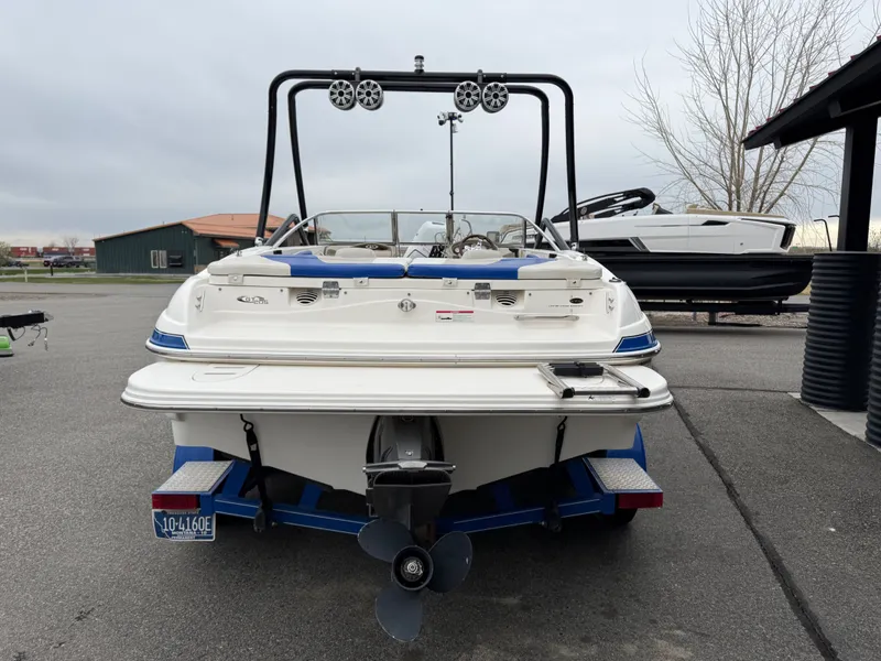 Slide: The Image of Rear view of a 2008 Glastron GT 205 boat on a trailer. - 4