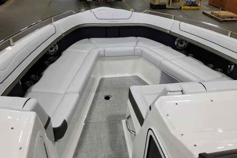 Slide: The Image of 2025 Formula 350 Crossover Bowrider I/O with spacious seating and modern design. - 8