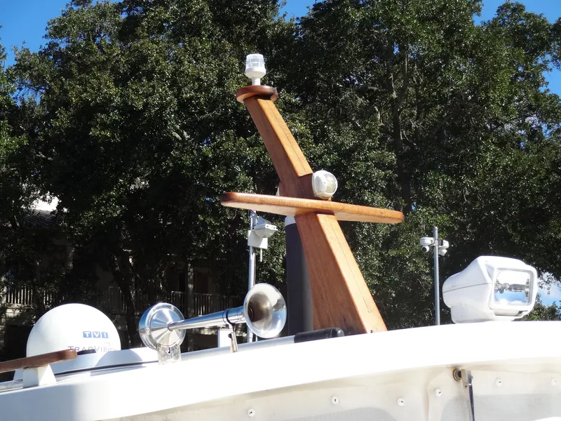 Slide: The Image of Close-up of a 2016 North Aegean 30 boat deck with wooden mast. - 17