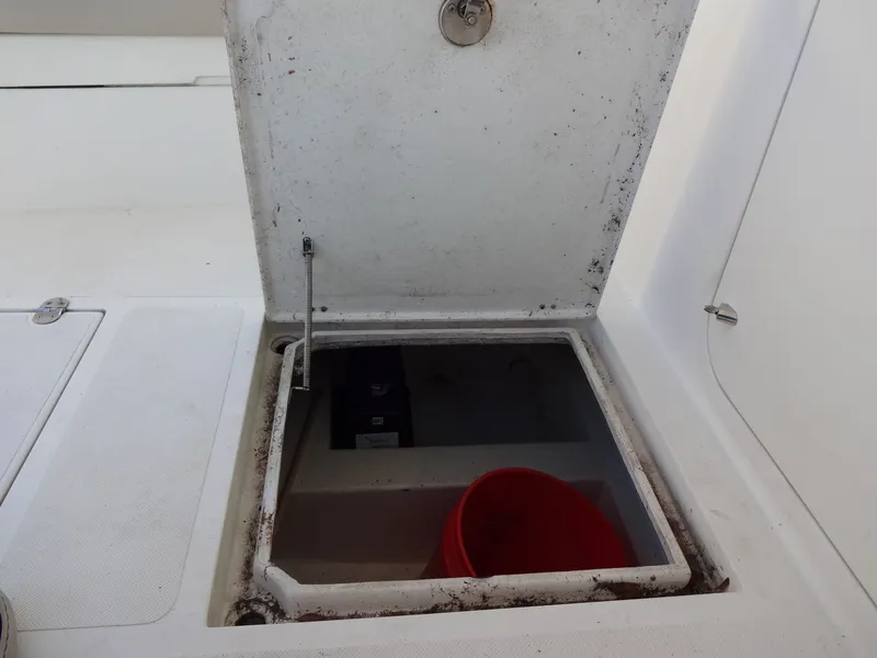 Slide: The Image of Open storage compartment on a 2016 North Aegean 30 boat. - 36
