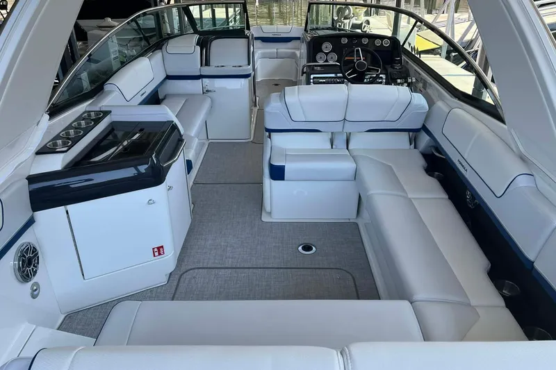 Slide: The Image of Luxurious interior of 2026 Formula 310 Bowrider I/O boat with spacious seating and modern amenities. - 15