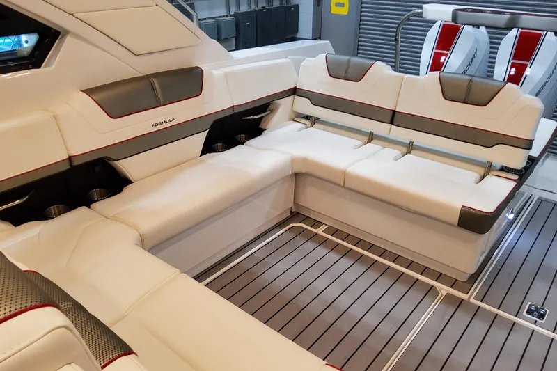 Slide: The Image of Luxurious interior of 2026 Formula 400 Super Sport Crossover boat with plush seating. - 20