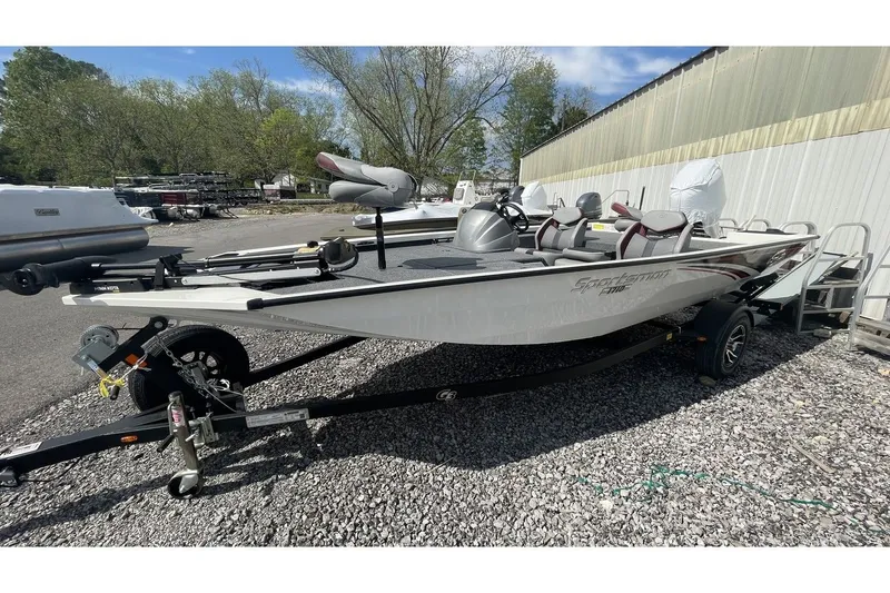 Slide: The Image of 2023 G3 Sportsman 1710 boat parked on trailer outdoors. - 4
