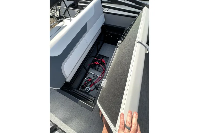 Slide: The Image of Storage compartment in 2026 Godfrey Sweetwater 2286 SFL boat, featuring under-seat storage. - 22