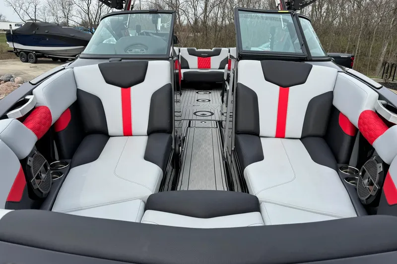 Slide: The Image of Interior of 2022 MasterCraft XT24 boat with modern seating and stylish design. - 6