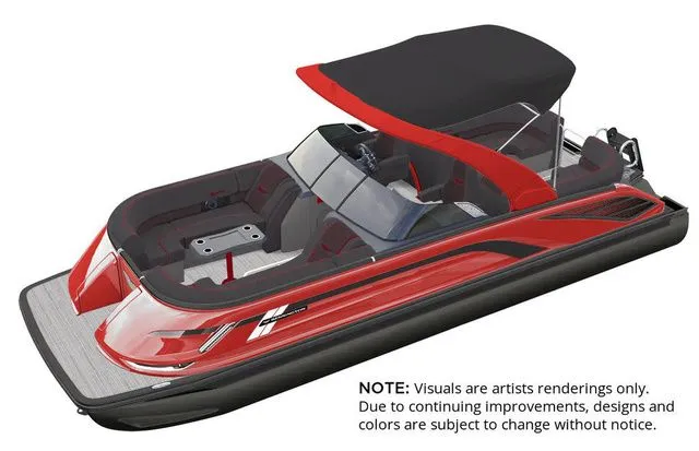 The Image of Bennington QX Quad Bench 2026, luxury pontoon boat with red canopy. - 1