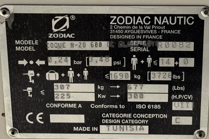 Slide: The Image of Zodiac N-ZO 680 2021 model plate with specifications and manufacturing details. - 25