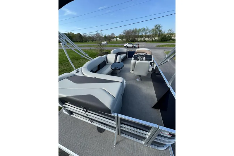 Slide: The Image of 2023 Sylvan Mirage 820 Cruise pontoon boat with spacious seating and modern design. - 7