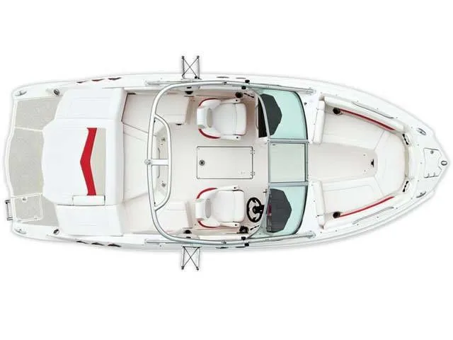 Slide: The Image of Aerial view of 2011 Chaparral 216 SSi boat, white with red accents. - 13