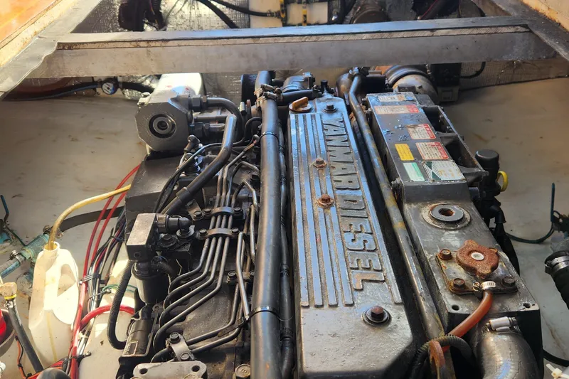 Slide: The Image of Engine compartment of a 2001 Eastern 31 Casco Bay boat with Yanmar diesel engine. - 14