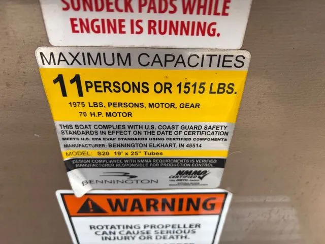 Slide: The Image of Bennington 20 SF 2012 boat capacity: 11 persons or 1515 lbs. - 42