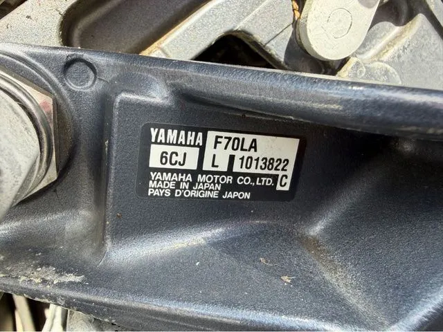 Slide: The Image of Yamaha F70LA engine plate on 2012 Bennington 20 SF boat. - 43