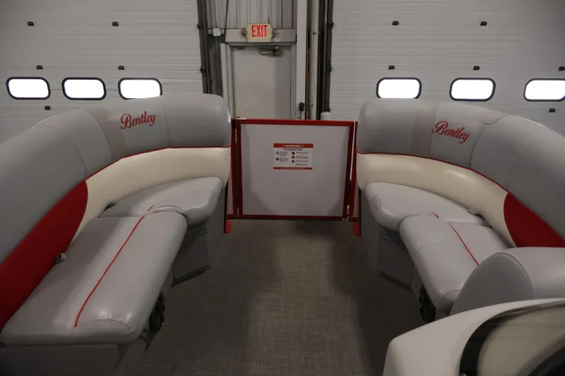 Slide: The Image of 2019 Bentley Pontoons 200 CRUISE interior with gray and red seating. - 10