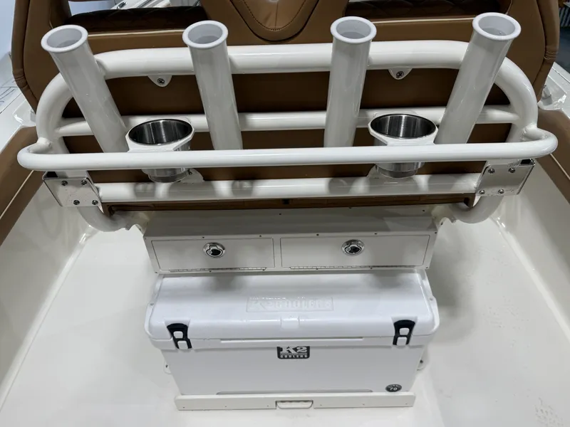 Slide: The Image of Key West 219FSR 2026 boat with rod holders and cooler. - 8
