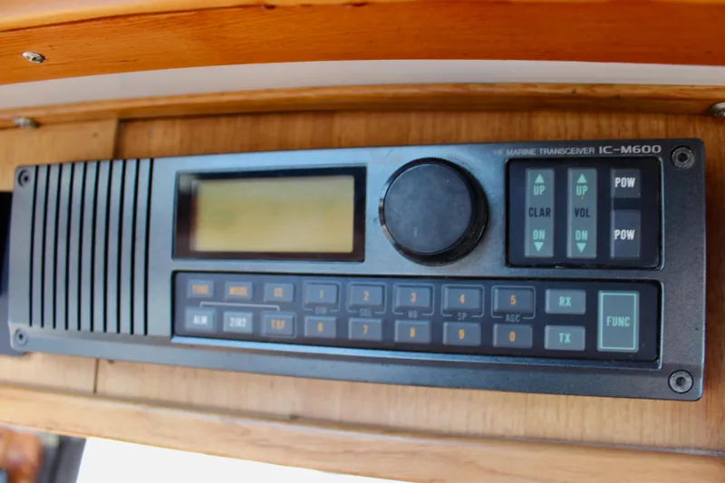 Slide: The Image of Vintage marine transceiver IC-M600 on a 1972 Fisher 30 boat dashboard. - 33