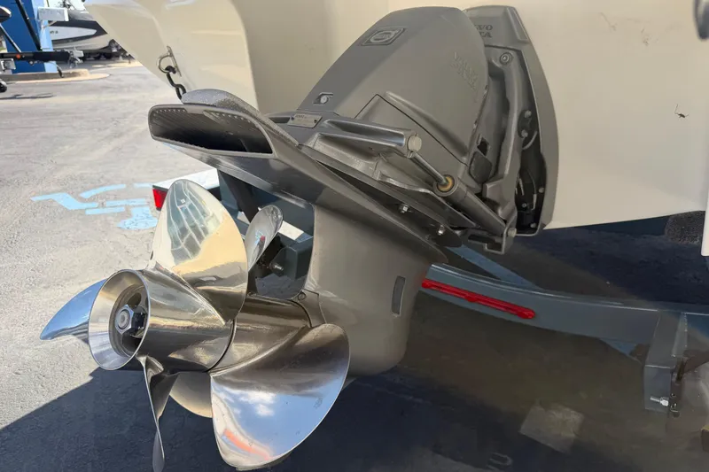 Slide: The Image of 2019 Cobalt R5 boat with a shiny stainless steel propeller and Volvo Penta outdrive. - 11