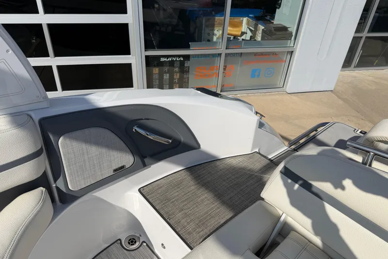 Slide: The Image of Interior view of a 2019 Cobalt R5 boat, showcasing seating and sleek design. - 12