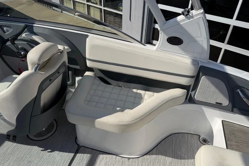 Slide: The Image of Interior of a 2019 Cobalt R5 boat, featuring plush seating and modern design. - 15
