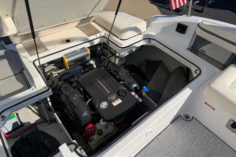 Slide: The Image of 2019 Cobalt R5 boat engine compartment with Volvo Penta V8 engine. - 27