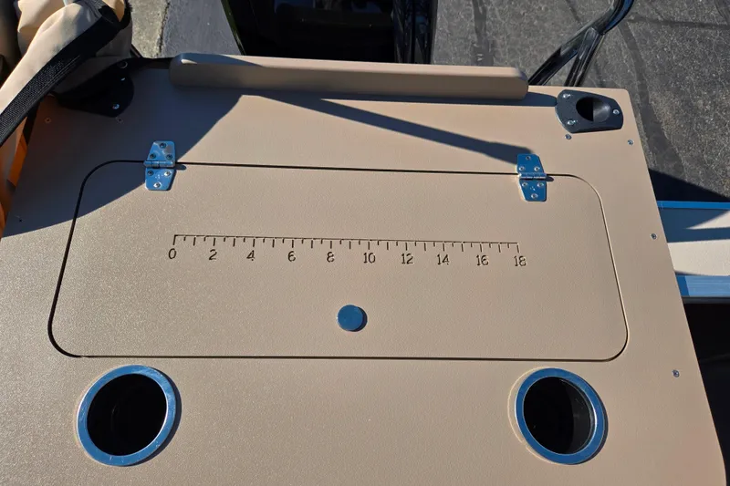 Slide: The Image of 2023 SunChaser Geneva Fish 22 boat deck with built-in ruler and cup holders. - 18