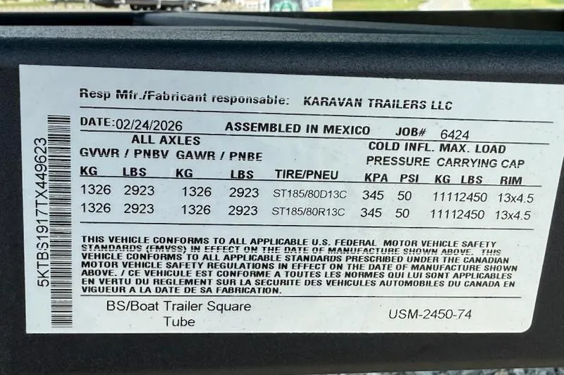Slide: The Image of Bayliner M17 2026 trailer label with technical specifications. - 15