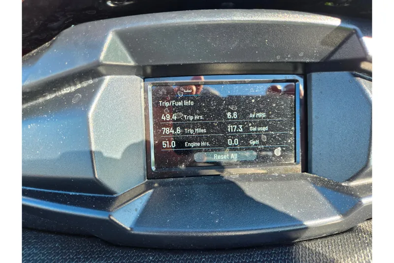 Slide: The Image of Dashboard of 2025 Yamaha WaveRunner VX Deluxe showing trip and fuel information. - 13