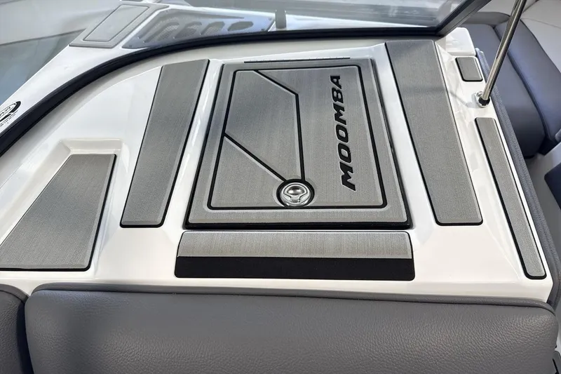 Slide: The Image of 2026 Moomba Max boat interior with sleek, modern design and branding. - 18