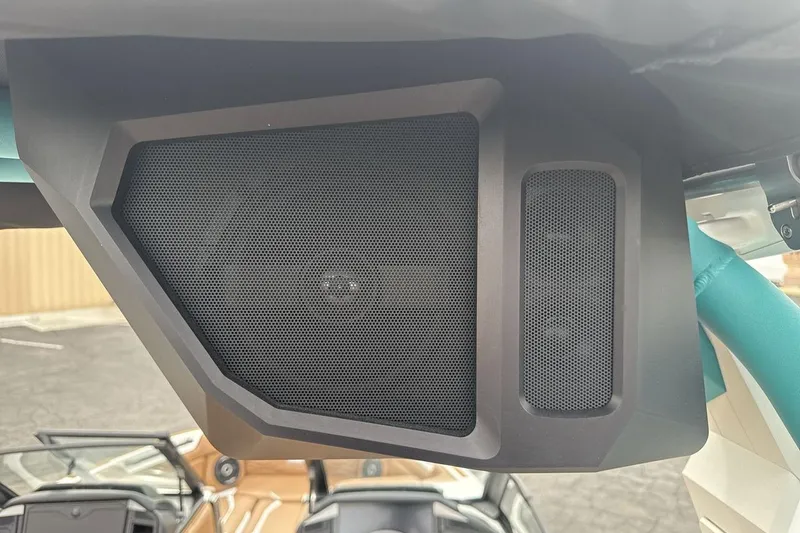 Slide: The Image of 2026 Supra SV speaker system with modern design and black mesh grille. - 21